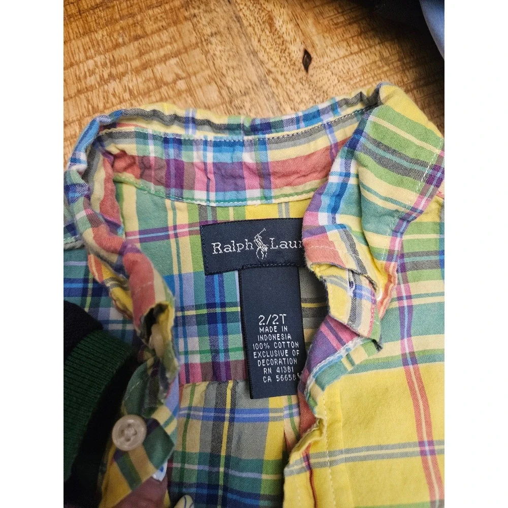 Polo Ralph Lauren Boys 2T Shirt Bundle Plaid Button Down & Colorblock Polo 2pc